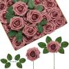 imageInnoGear Artificial Flowers 50 Pcs Dark Red Foam Fake Roses Bulk with Stems for Decoration Celebration DIY Wedding Bouquets Centerpieces Bridal Shower Party Christmas TreeDusty Pink