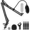 imageInnoGear Mic Stand for Blue Yeti Heavy Duty Microphone Stand with Microphone Windscreen and Dual Layered Mic Pop Filter Suspension Boom Scissor Arm Stands for Blue Spark and Other Mics MediumLarge