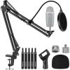 imageInnoGear Microphone Stand Adjustable Mic Stand Set for Blue Yeti Nano Suspension Boom Scissor Arm Stand with 58quot to 38quot Screw 58quot to 14 Screw Nano Mic Windscreen and Dual Layered Mic Pop Filter