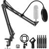 imageInnoGear Microphone Stand Mic Boom Arm for Blue Yeti HyperX QuadCast S SoloCast Snowball Fifine K669B and other Mic with Shock Mount Windscreen Pop Filter Mic Clip Holder Cable Ties MediumLarge