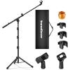 imageInnoGear Microphone Stand Tripod Boom Arm Floor Mic Stand Height Adjustable Heavy Duty with Carrying Bag 2 Mic Clips 38quot to 58quot Adapter for Singing Podcast for Blue Yeti Shure SM58 SM48 Samson Q2U
