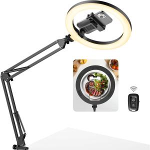 imageInnoGear 10quot 2in1 Overhead Selfie Ring Light with Stand Camera Holder Phone Mount for Desk Floor Remote Canvas Lamp Light for Phone YouTube Live Stream Cooking Video Recording Vlog Zoom LargeMedium