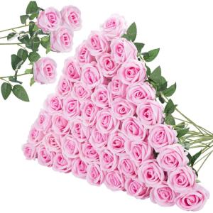 imageInnoGear 50 Pcs Red Roses Artificial Flowers Fake Velvet Silk Rose Bulk Faux Flower for Decoration DIY Wedding Centerpieces Proposal Bridal Bouquets Shower Party Home Floral Decor 50 RedPink