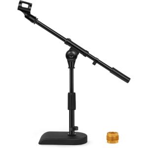 imageInnoGear Adjustable Desk Microphone Stand Weighted Base with Soft Grip Twist Clutch Boom Arm 38 and 58 Threaded Mounts for Blue Yeti and Blue Snowball Kick Drums Guitar Amps Black