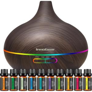 imageInnoGear Aromatherapy Diffuser ampamp 10 Essential Oils Set 400ml Diffuser Ultrasonic Diffuser Cool Mist Humidifier with 4 Timers 7 Colors Light Waterless Auto Off for Large Room Office Dark Wood GrainDark Wood Grain