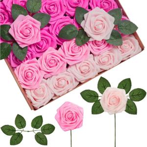 imageInnoGear Artificial Flowers 50 Pcs Dark Red Foam Fake Roses Bulk with Stems for Decoration Celebration DIY Wedding Bouquets Centerpieces Bridal Shower Party Christmas TreeShades of Pink