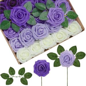 imageInnoGear Artificial Flowers 50 Pcs Dark Red Foam Fake Roses Bulk with Stems for Decoration Celebration DIY Wedding Bouquets Centerpieces Bridal Shower Party Christmas TreeShades of Purple