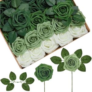 imageInnoGear Artificial Flowers 50 Pcs Dark Red Foam Fake Roses Bulk with Stems for Decoration Celebration DIY Wedding Bouquets Centerpieces Bridal Shower Party Christmas TreeShades of Forest