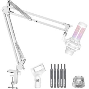 imageInnoGear Boom Arm Microphone Mic Stand for Blue Yeti HyperX QuadCast SoloCast Snowball Fifine Shure SM7B and other Mic MediumWhite