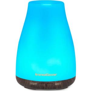 imageInnoGear Essential Oil Diffuser Premium 5in1 Diffusers for Home Scent Aromatherapy Diffuser Air Desk Humidifier for Bedroom Large Room Office 7 Color LED 2 Mist Mode Waterless Auto Off Basic WhiteBrown Base
