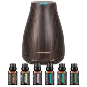 imageInnoGear Essential Oil Diffuser with Oils 100ml Aromatherapy Diffuser with 6 Essential Oils Set Aroma Cool Mist Humidifier Gift Set Dark Wood GrainDark Wood Grain