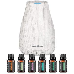 imageInnoGear Essential Oil Diffuser with Oils 100ml Aromatherapy Diffuser with 6 Essential Oils Set Aroma Cool Mist Humidifier Gift Set Dark Wood GrainGrey Wood Grain