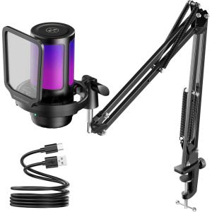 imageInnoGear Gaming USB Microphone Noise Cancellation Condenser Mic with Mute Gain RGB Indicator Boom Arm Stand for Streaming Podcast Twitch YouTube Discord PC Computer PS4 PS5 Mac WhiteBlack