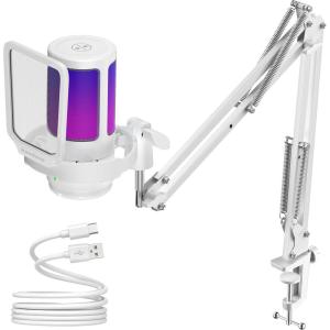 imageInnoGear Gaming USB Microphone Noise Cancellation Condenser Mic with Mute Gain RGB Indicator Boom Arm Stand for Streaming Podcast Twitch YouTube Discord PC Computer PS4 PS5 Mac WhiteWhite