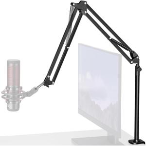 imageInnoGear Low Profile Mic Arm 360 Rotatable Microphone Boom Arm Mic Stand for Fifine AM8 K669B Blue Yeti HyperX QuadCast SoloCast AT2020 with Mic Clip 38quot to 58quot 38quot to 14quot Adapter BlackBlack