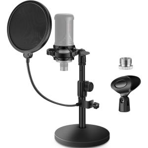imageInnoGear Mic Stand Desk Adjustable Desktop Microphone Stand Table with Shock Mount Mic Clip Pop Filter 38quot to 58quot Adapter for Blue Yeti Hyper X QuadCast S AT2020 Fifine K669B Shure SM58 SM48 PGA48