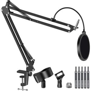 imageInnoGear Mic Stand for Blue Snowball and Blue Snowball iCE Boom Arm Stand with Pop Filter Microphone Holders for HyperX QuadCast SoloCast Fifine Shure SM7B and Other Mic Max Load 15 KG MediumLarge