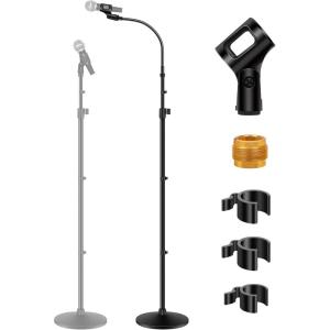 imageInnoGear Microphone Stand Mic Stand Detachable Gooseneck Mic Floor Stand Height Adjustable from 32 to 70 with Weighted Round Base for Blue Yeti Blue Snowball Shure SM7B Shure SM58 Samson Q2U