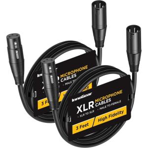 imageInnoGear XLR Microphone Cables 6 Feet 2 Pack OxygenFree Copper Male to Female 3Pin Balanced XLR Mic Cables Cord for Speaker Podcast Audio Mixer DMX Effector Amplifier Sound Card BlackBlack