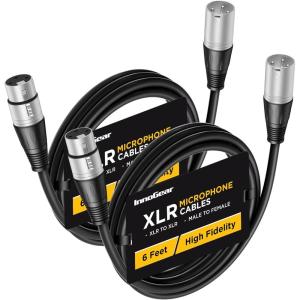 imageInnoGear XLR Microphone Cables 6 Feet 2 Pack OxygenFree Copper Male to Female 3Pin Balanced XLR Mic Cables Cord for Speaker Podcast Audio Mixer DMX Effector Amplifier Sound Card BlackSilver