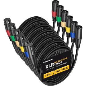 imageInnoGear XLR Microphone Cables 6 Feet 2 Pack OxygenFree Copper Male to Female 3Pin Balanced XLR Mic Cables Cord for Speaker Podcast Audio Mixer DMX Effector Amplifier Sound Card BlackMulticolored