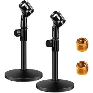 imageInnoGear Desktop Microphone Stand 2 Pack Upgraded Adjustable Table Mic Stand with Mic Clip and 58quot Male to 38quot Female Screw for Blue Yeti Snowball Spark ampamp Other Microphone