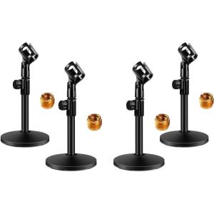 imageInnoGear Desktop Microphone Stand 4 Pack Upgraded Adjustable Table Mic Stand with Mic Clip and 58quot Male to 38quot Female Screw for Blue Yeti Snowball Spark ampamp Other Microphone