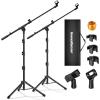 imageInnoGear Microphone Stand 2 Pack Tripod Boom Arm Floor Mic Stand Height Adjustable with Carrying Bag 2 Mic Clips 38quot to 58quot Adapter for Singing Podcast for Blue Yeti Shure SM58 SM48 Samson Q2U