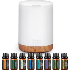 imageInnoGear Aromatherapy Diffuser ampamp 8 Essential Oils Set 300ml Premium 5in1 Ultrasonic Essential Oil Diffusers Scent Humidifier Aroma Diffuser Vaporizer AutoOff Timer for Room Office Home Yellow