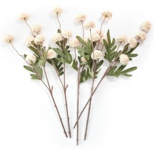 imageInnoGear Silk Flowers Pompon Mums Artificial Flowers 10pcs 50 Heads Fake Mini Chrysanthemums with Long Stems Bulk Faux Kiku Flower for Decoration Memorial DIY Wedding Bouquets Centerpieces BeigeBeige